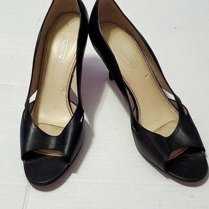 Talbots Leather Black Open-toe Classic Career Modest Heels